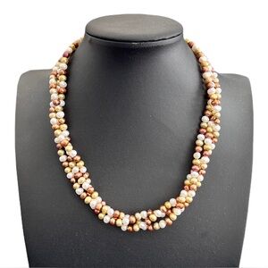 Triple Strand Multicolor Freshwater Pearl Sterling Silver Necklace, 17.5”